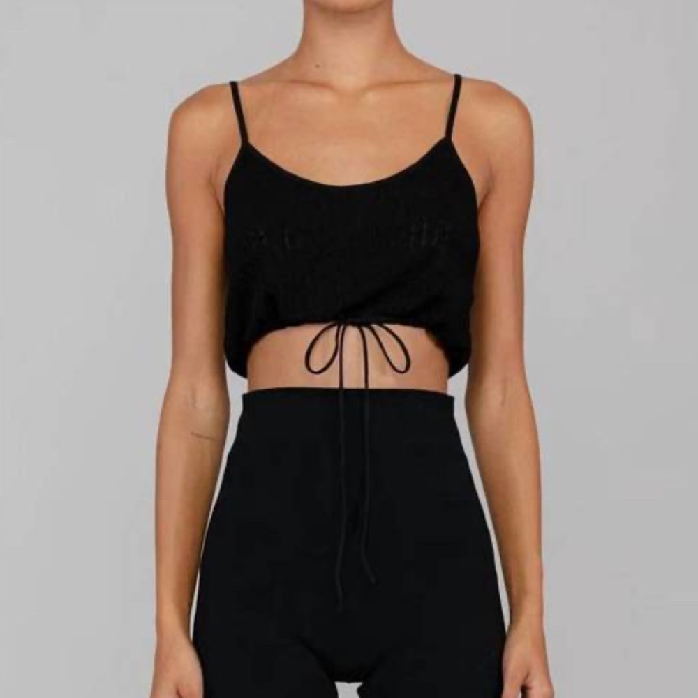 NWT LESET jasmine pointelle drawstring tank in black - Size Large